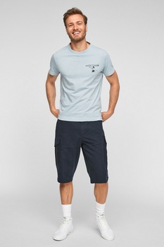 s.Oliver, Tricou cu decolteu la baza gatului si imprimeu, Albastru pastel s.Oliver, Tricou cu decolteu la baza gatului si imprimeu, Albastru pastel