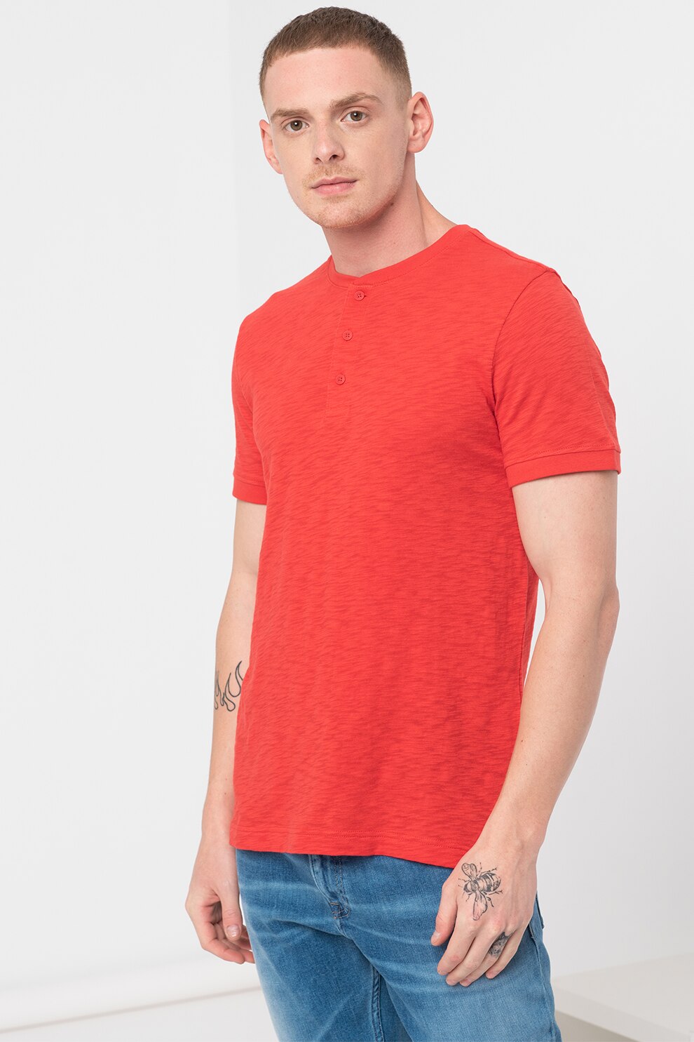 s.Oliver, Tricou regular fit cu fenta cu nasturi, Rosu