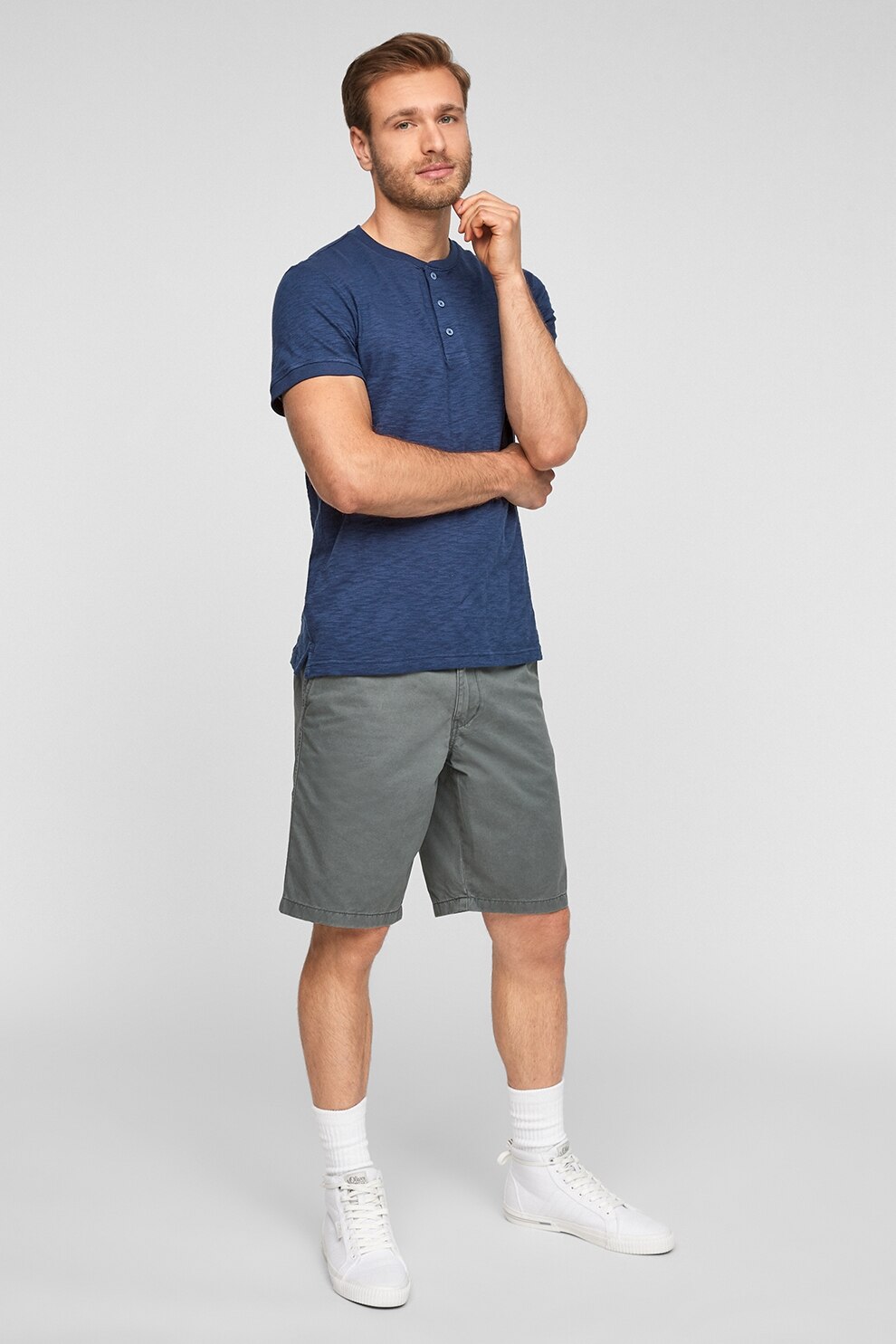 s.Oliver, Tricou regular fit cu fenta cu nasturi, Albastru prafuit