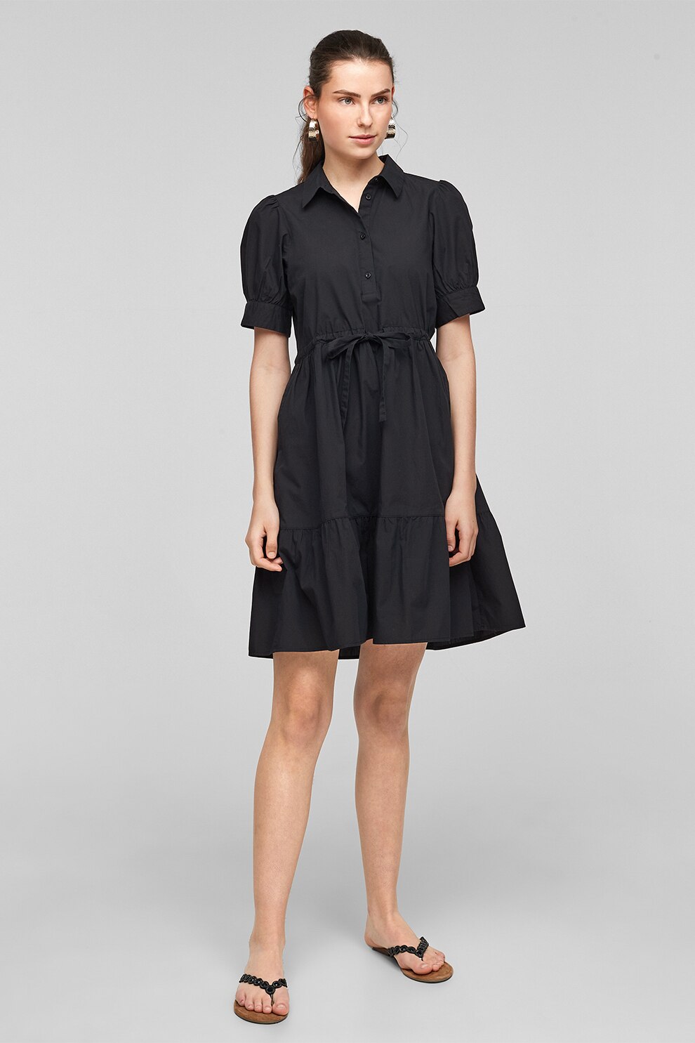 s.Oliver, Rochie mini evazata cu guler clasic, Negru
