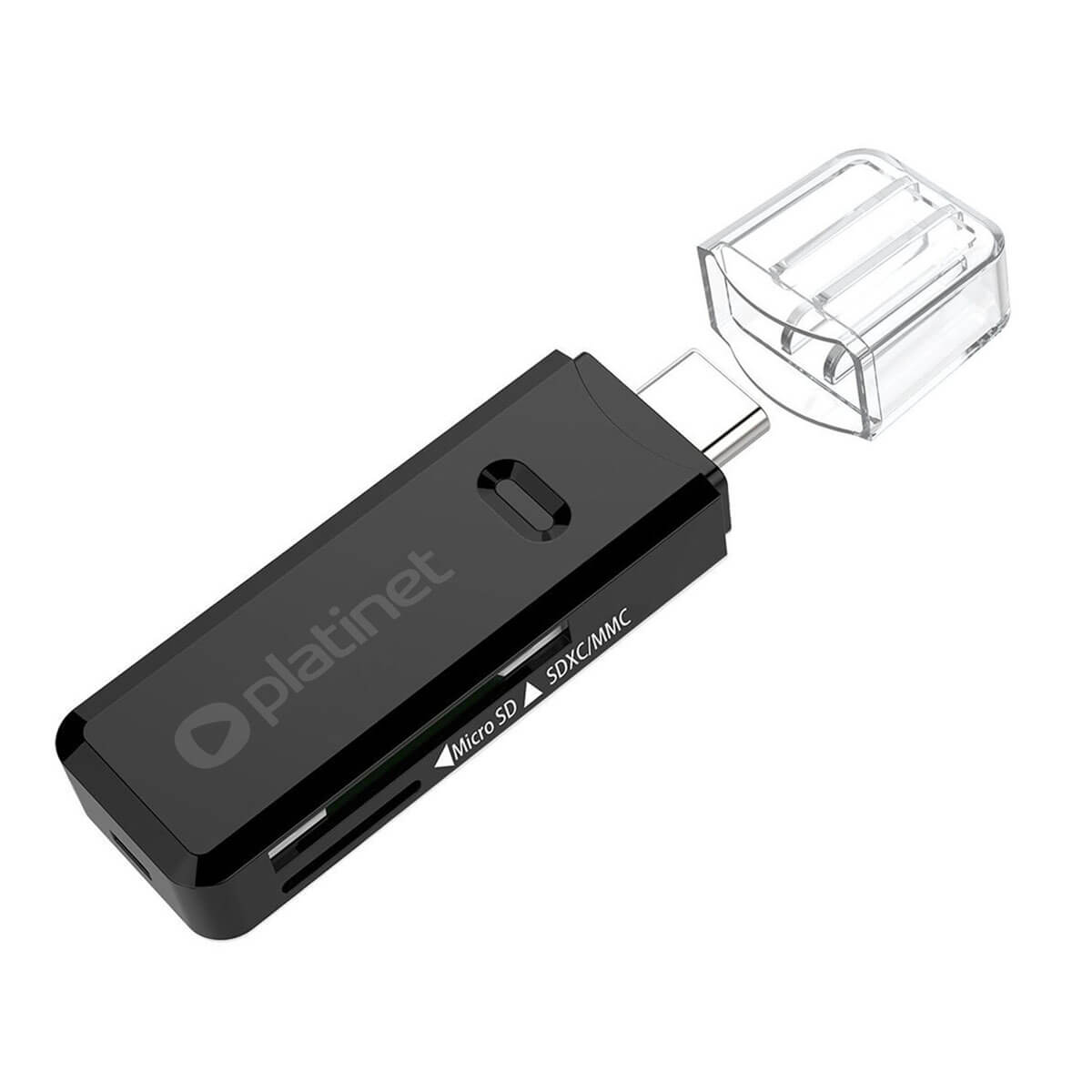 Cititor de carduri SD si microSD cu USB-C 3.0, Platinet Card Reader USB-C 3.0 PMCRTCB (negru)