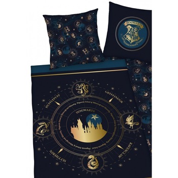 Lenjerie de pat Harry Potter, pentru copii, din bumbac, reversibila, 2 piese, o husa pilota 140/200 cm, o fata perna 70/90 cm Lenjerie de pat Harry Potter, pentru copii, din bumbac, reversibila, 2 piese, o husa pilota 140/200 cm, o fata perna 70/90 cm