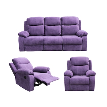 Set Chicago, Mobila Domnel, canapea 3 loc cu 2 reclinere manuale si 2 fotolii cu recliner manuale, Orinoco 65 Mov Set Chicago, Mobila Domnel, canapea 3 loc cu 2 reclinere manuale si 2 fotolii cu recliner manuale, Orinoco 65 Mov