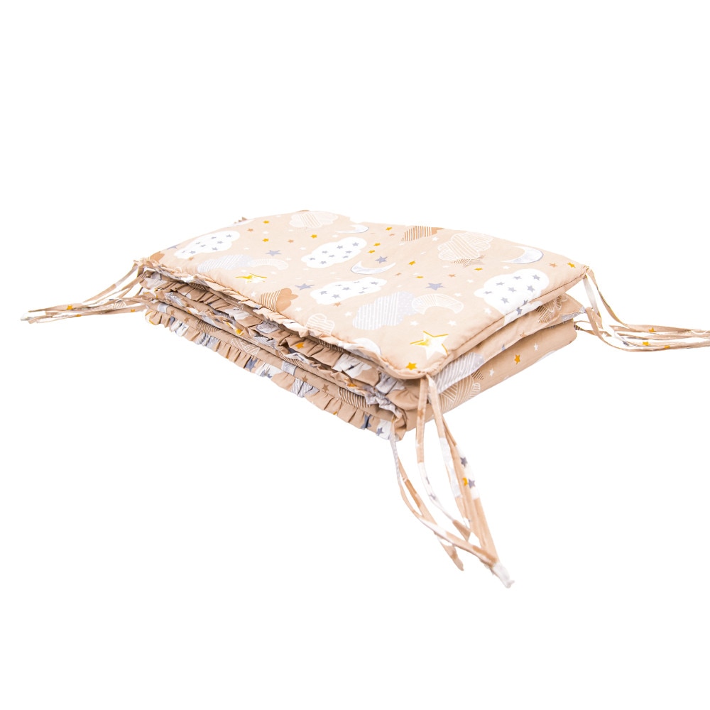 Set aparatori laterale patut, 3 piese, Babyen, 2 fete, bumbac, cu norisori, alb/ crem, + 0 luni