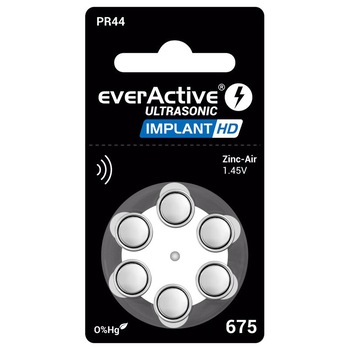Set Baterii EverActive Ultrasonic Implant HD 675 PR44 DA675 Zinc-Aer 1.45V Pentru Aparate Auditive 6 buc. Set Baterii EverActive Ultrasonic Implant HD 675 PR44 DA675 Zinc-Aer 1.45V Pentru Aparate Auditive 6 buc.