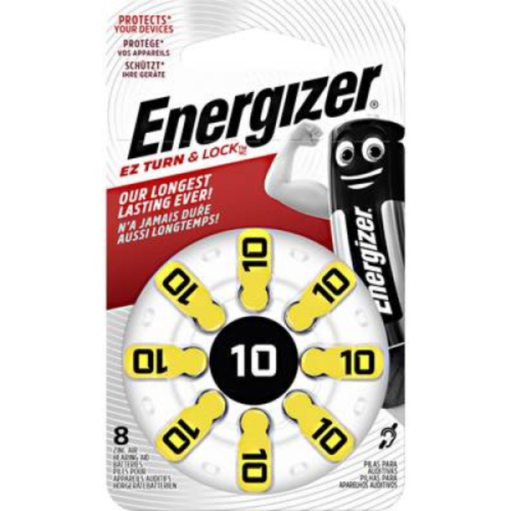 ZA10 hallókészülék elem, cink-levegő, 1,4V, 91 mAh, 8 db, Energizer ZA10, PR70 (E301431700)