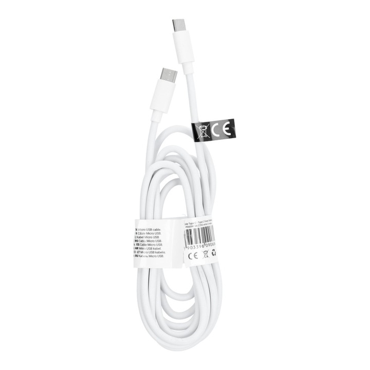 Кабел за зареждане VIPCASE Type C към Type C, 2m, Бял