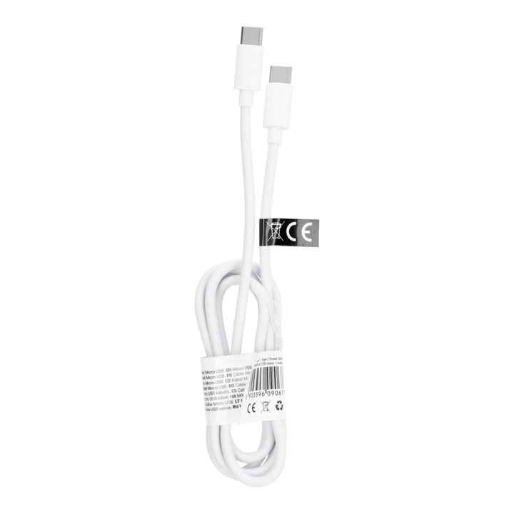 Кабел за зареждане VIPCASE Type C към Type C, 1m, Бял