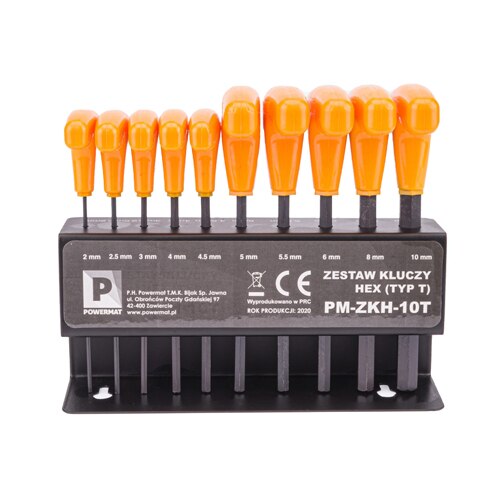 Set chei hexagonale Powermat, cu maner T, 10 piese
