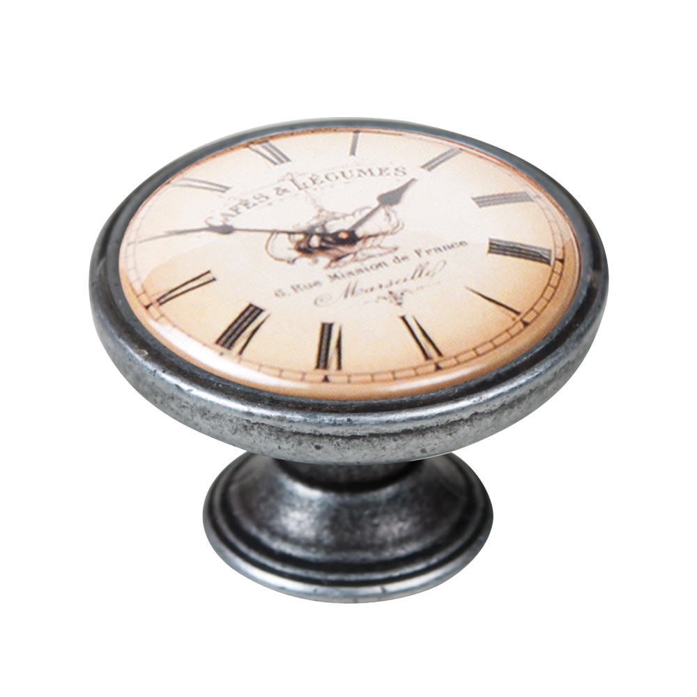 Buton pentru mobila, Clock Cafe 550PT06, finisaj argint invechit, D37 mm