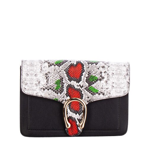 Geanta dama Oana 3180, de umar, Casual, Negru/rosu