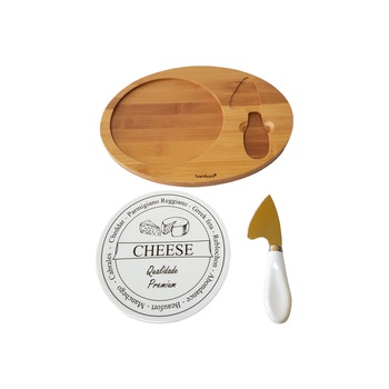 Platou cu cutit pentru branzeturi din bambus si portelan, Bambum Fabia Platou cu cutit pentru branzeturi din bambus si portelan, Bambum Fabia