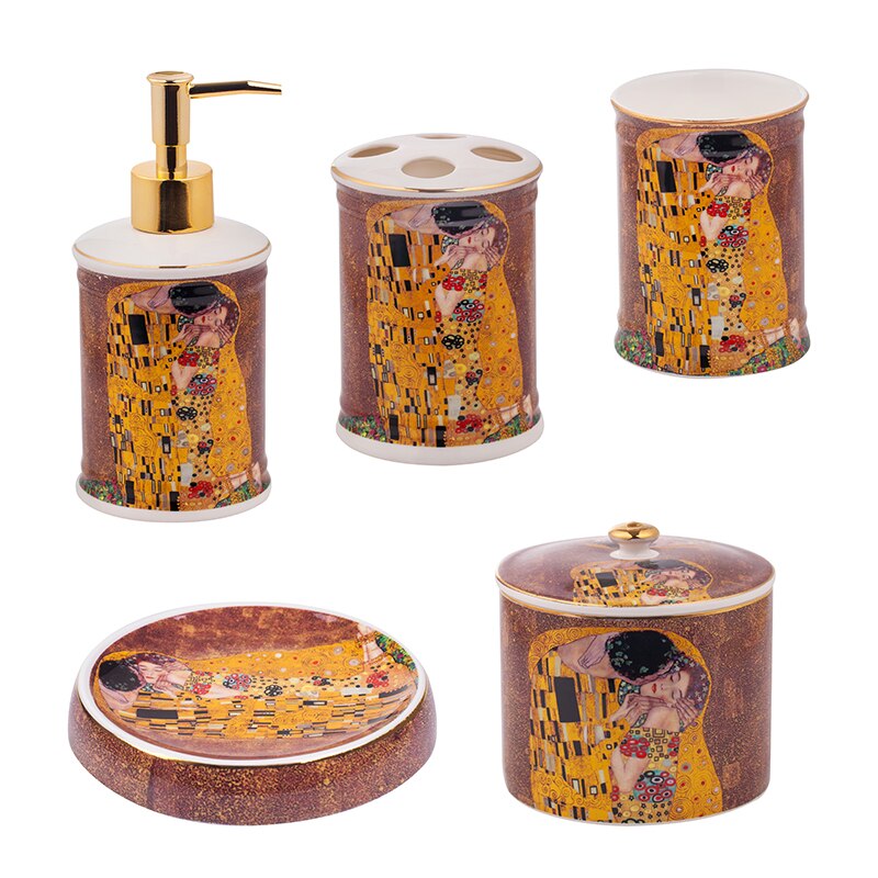 Set de portelan 5 piese suporturi de baie, 