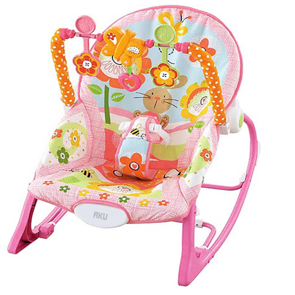 Balansoar si scaun ROCKER AKU, 3 in 1 cu Spatar reglabil Recliner, cu sunete si vibratii calmante pentru bebelusi si copii, Roz AK5011