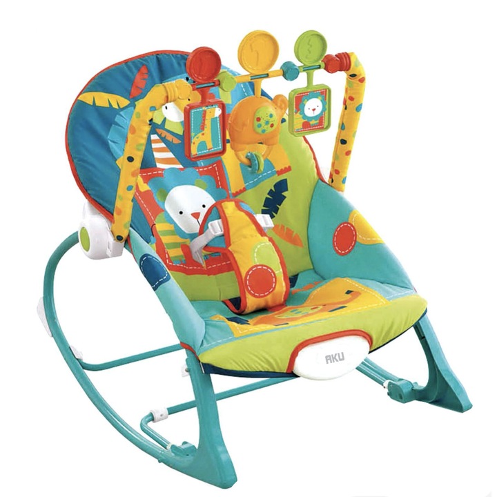 Balansoar si scaun ROCKER AKU, 3 in 1 cu Spatar reglabil Recliner, cu sunete si vibratii calmante pentru bebelusi si copii, AK5010