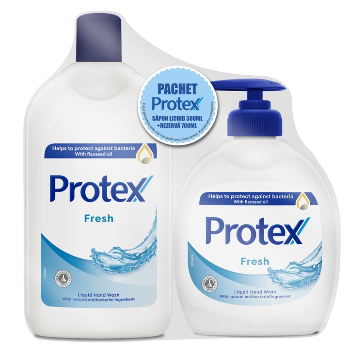 Промо пакет: Течен сапун Protex Fresh, 300 мл + Резерва за течен сапун Protex Fresh, 700 мл