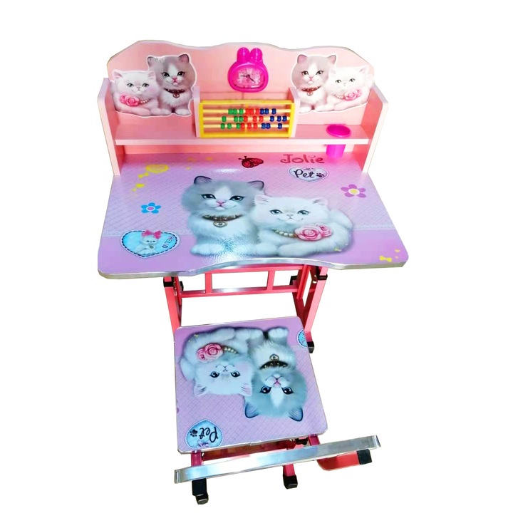 Birou cu scaunel cu elemente interactive si suport creioane, Design Pisica