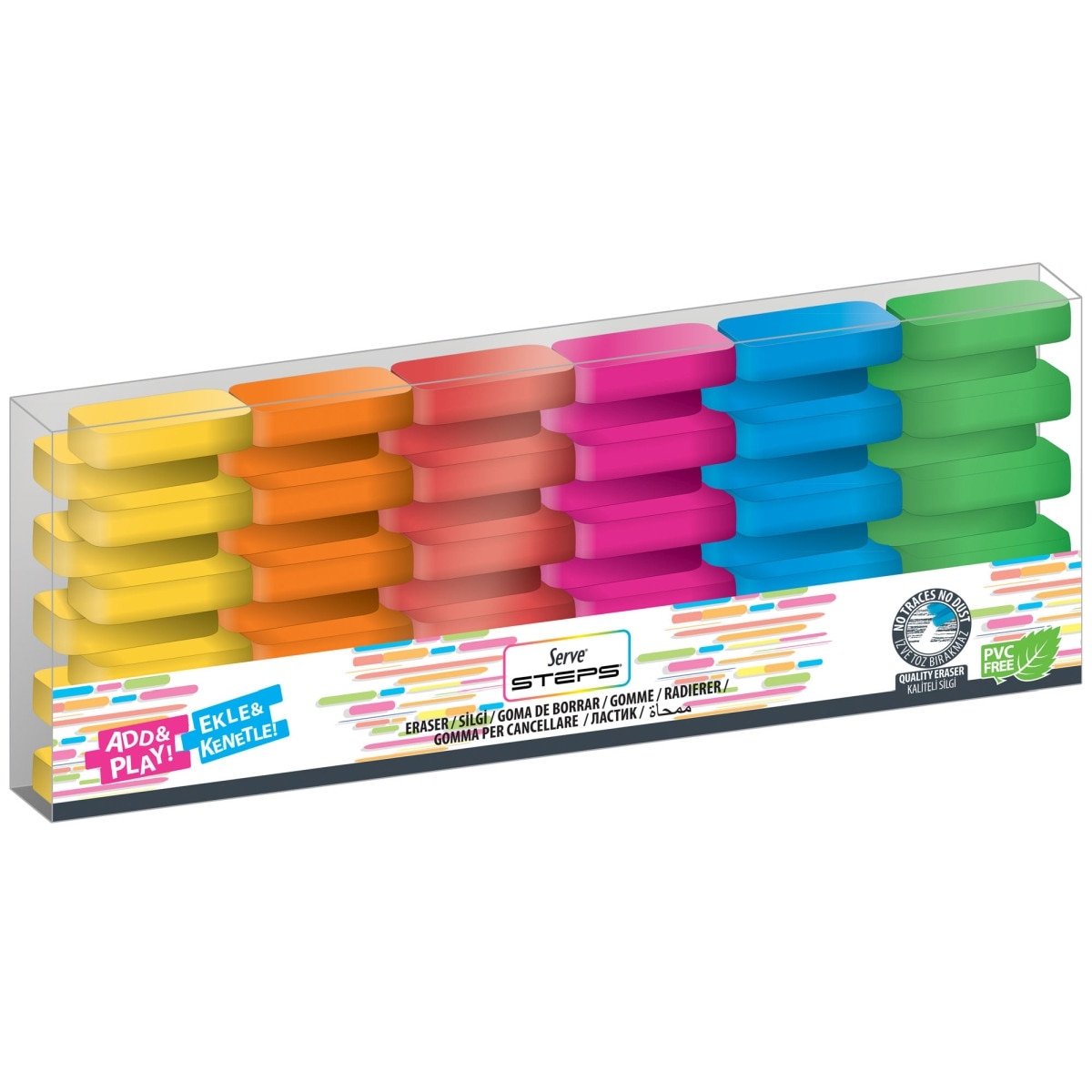 Комплект от 6 Erasers Serve Steps, флуоресцентни цветове eMAG.bg