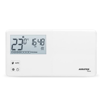 Termostat programabil Auraton PAVO, alb, conectare cu fir, alimentare 2 baterii R6 Termostat programabil Auraton PAVO, alb, conectare cu fir, alimentare 2 baterii R6