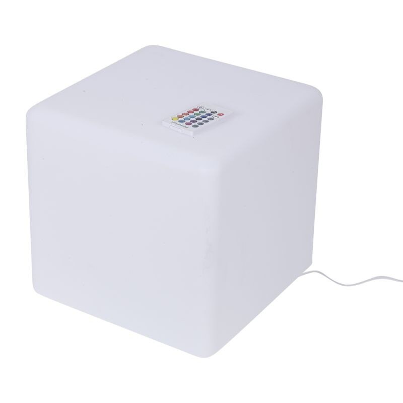Taburet tip cub, Koopman, cu LED-uri, 40x40x40 cm, 16 culori diferite, 4 moduri, telecomanda