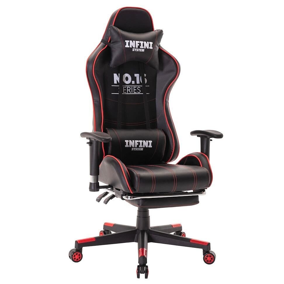Scaun de gaming, cu suport de picioare, negru-rosu, Infini no.16
