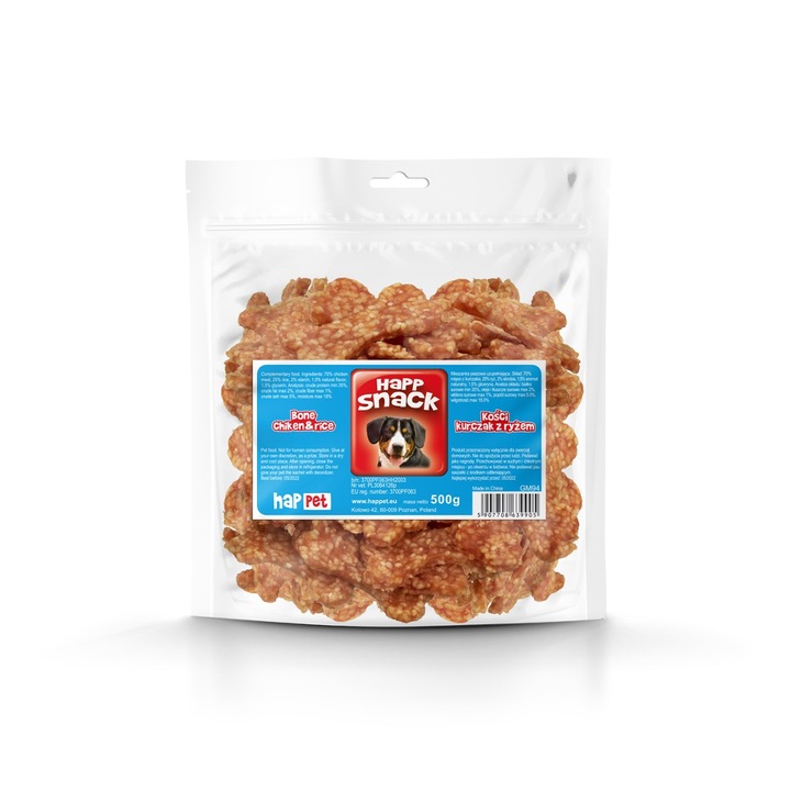 Recompense pentru caini, Oase din pui si orez, 500G