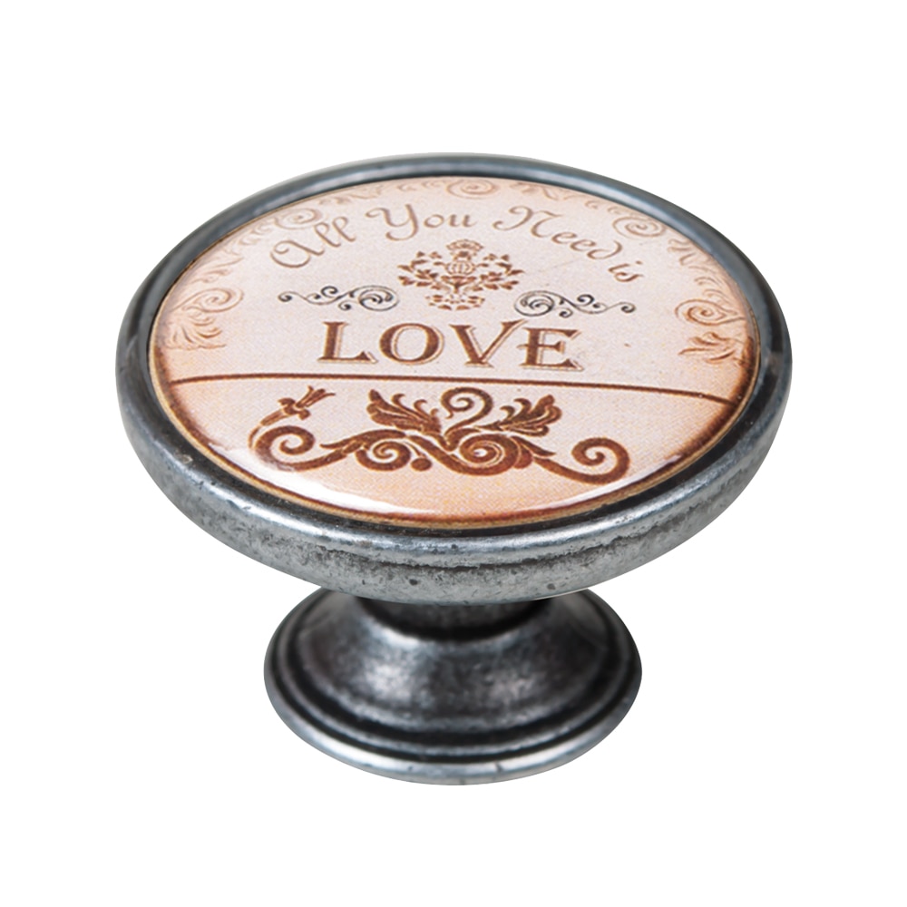 Buton pentru mobila, Love 550PT28, finisaj argint invechit, D37 mm
