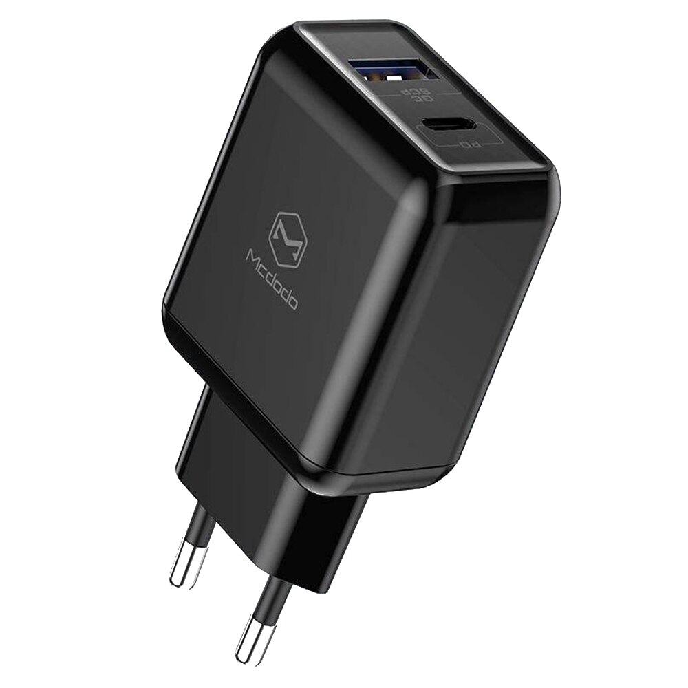 Incarcator Retea Mcdodo Smart Series, Black, 18W, PD+QC, plug EU