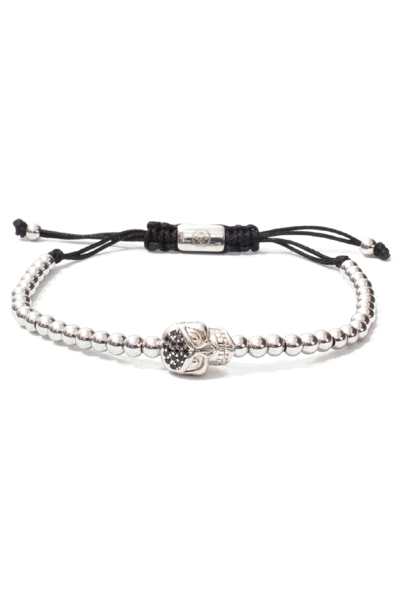 Bratara craniu cu diamante, Luxury, charmuri cu diamante CZ, placata cu aur alb, reglabila, argintiu, BDAMA-85