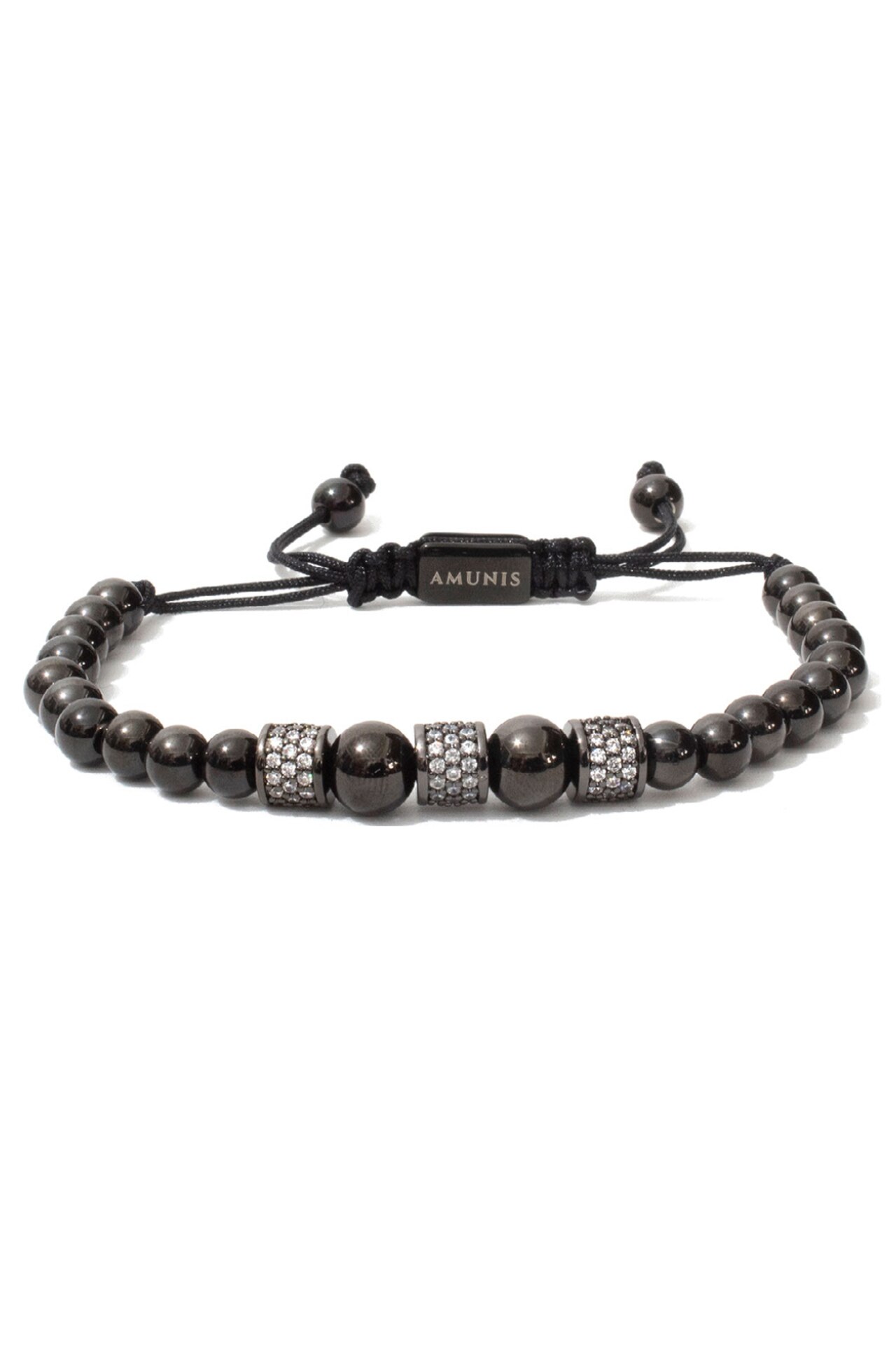 Bratara cu 3 rotite, charmuri cu diamante CZ, reglabila, negru, BDAMA-15