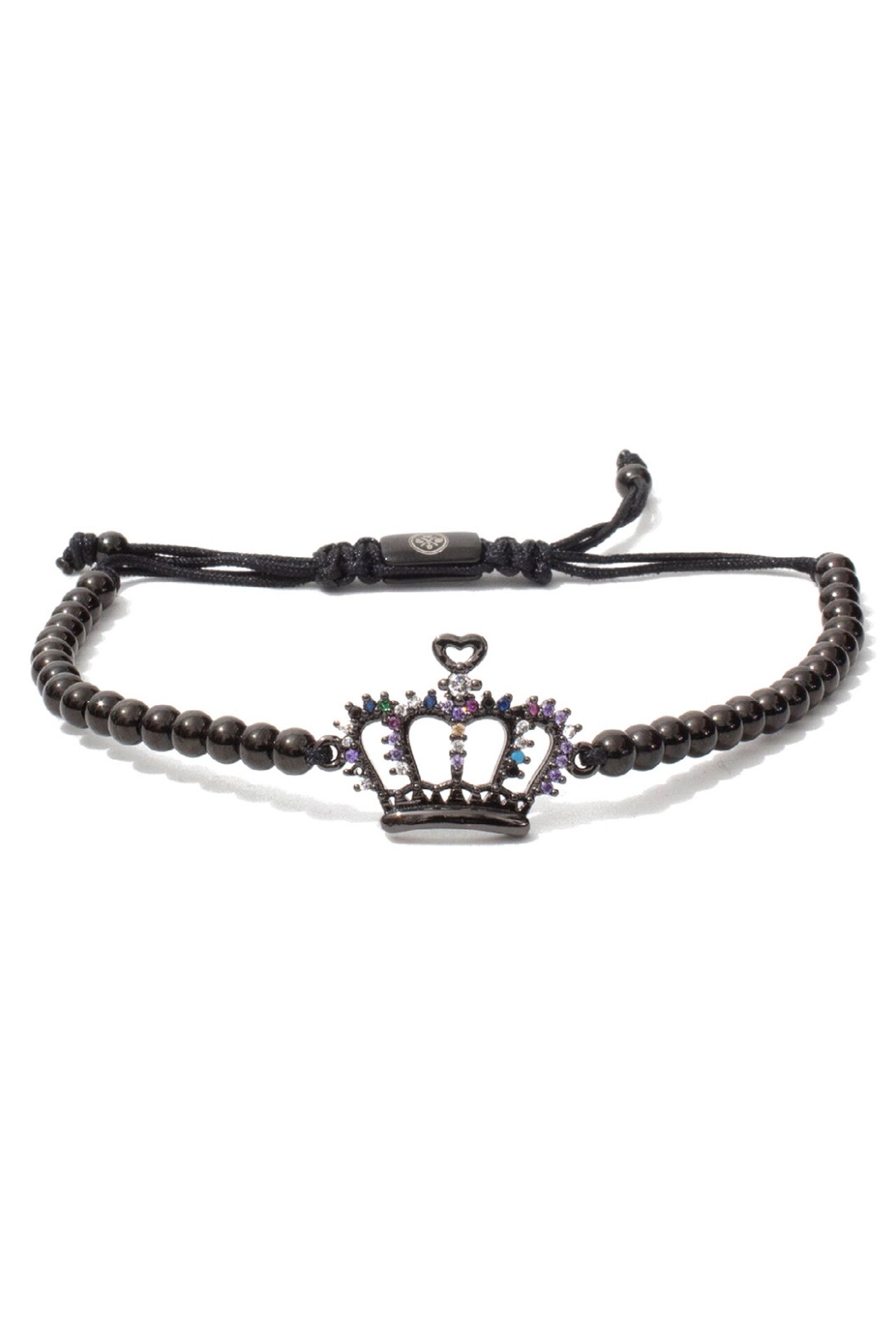 Bratara coroana cu diamante colorate, charmuri cu diamante CZ, reglabila, negru, BDAMA-68