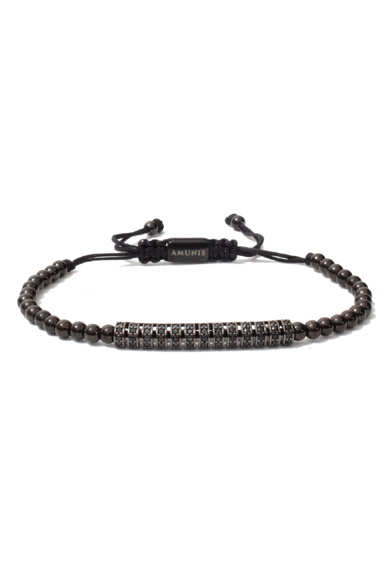 Bratara bara cu zimti, charmuri cu diamante CZ, reglabila, negru, BDAMA-40