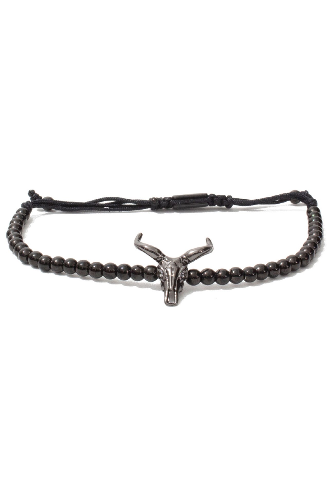 Bratara craniu taur, charmuri cu diamante CZ, reglabila, negru, BDAMA-98