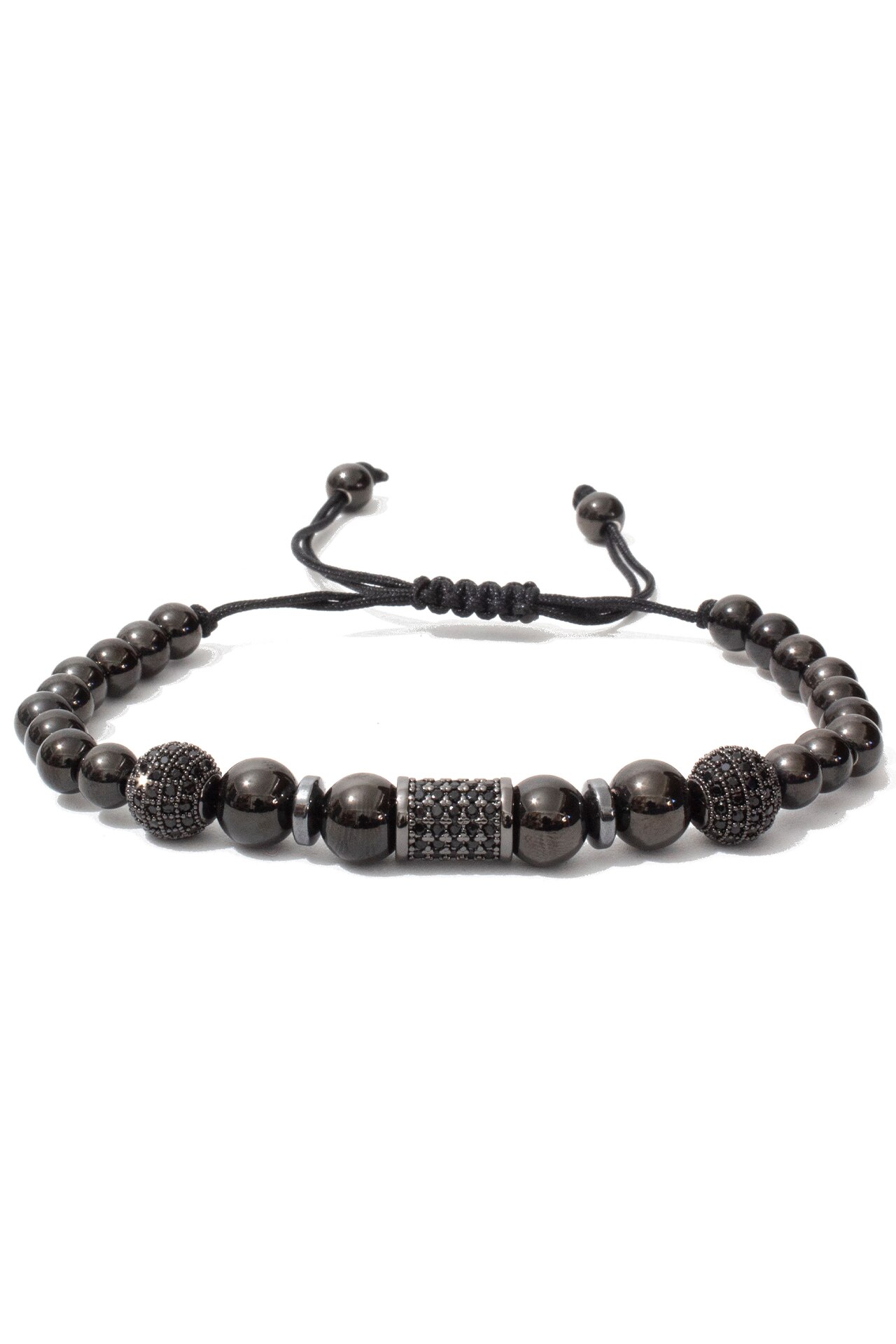 Bratara cub si bile diamante negre, charmuri cu diamante CZ, reglabila, negru, BDAMA-112