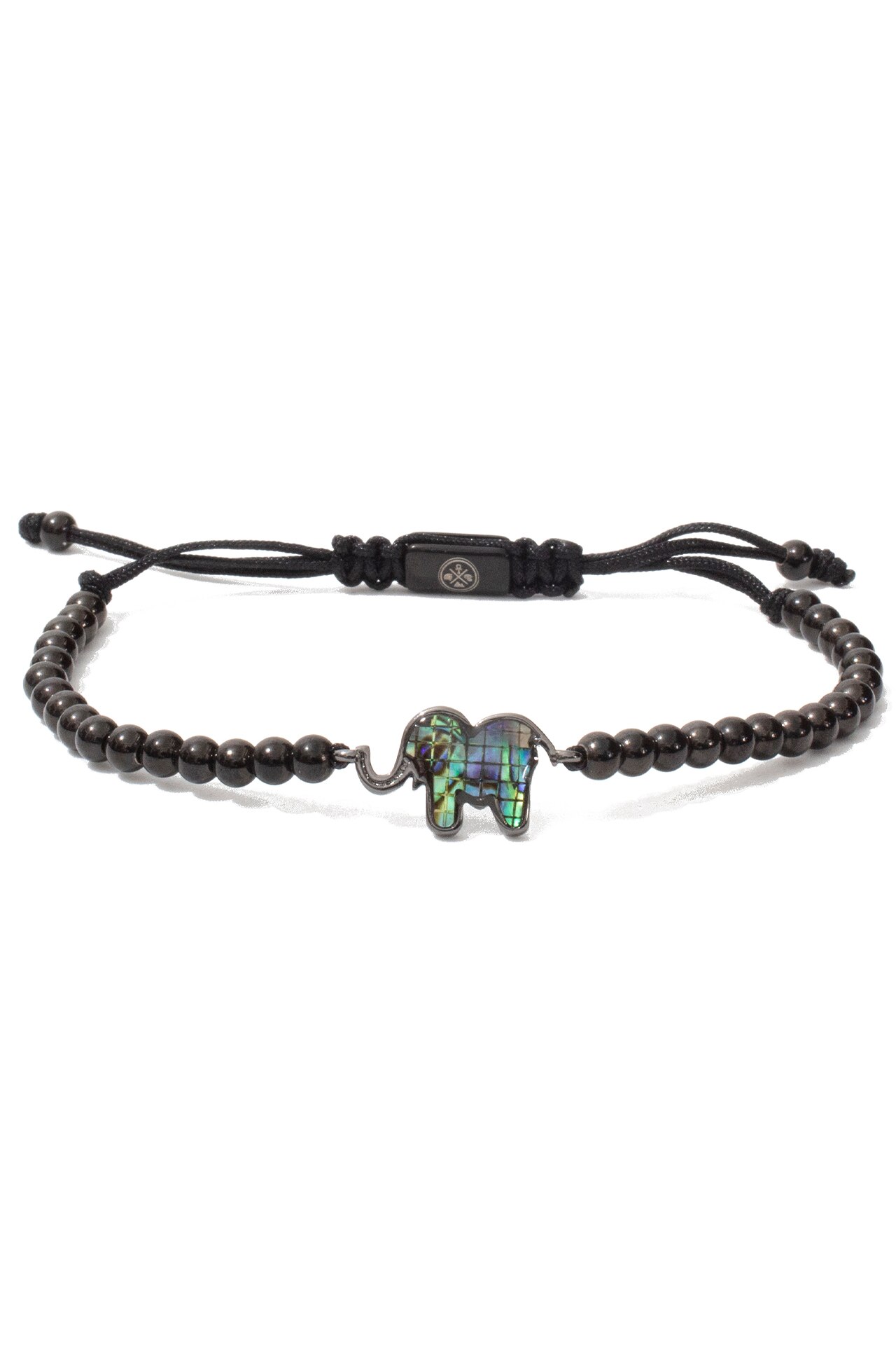 Bratara elefant, charmuri cu diamante CZ, reglabila, negru, BDAMA-125