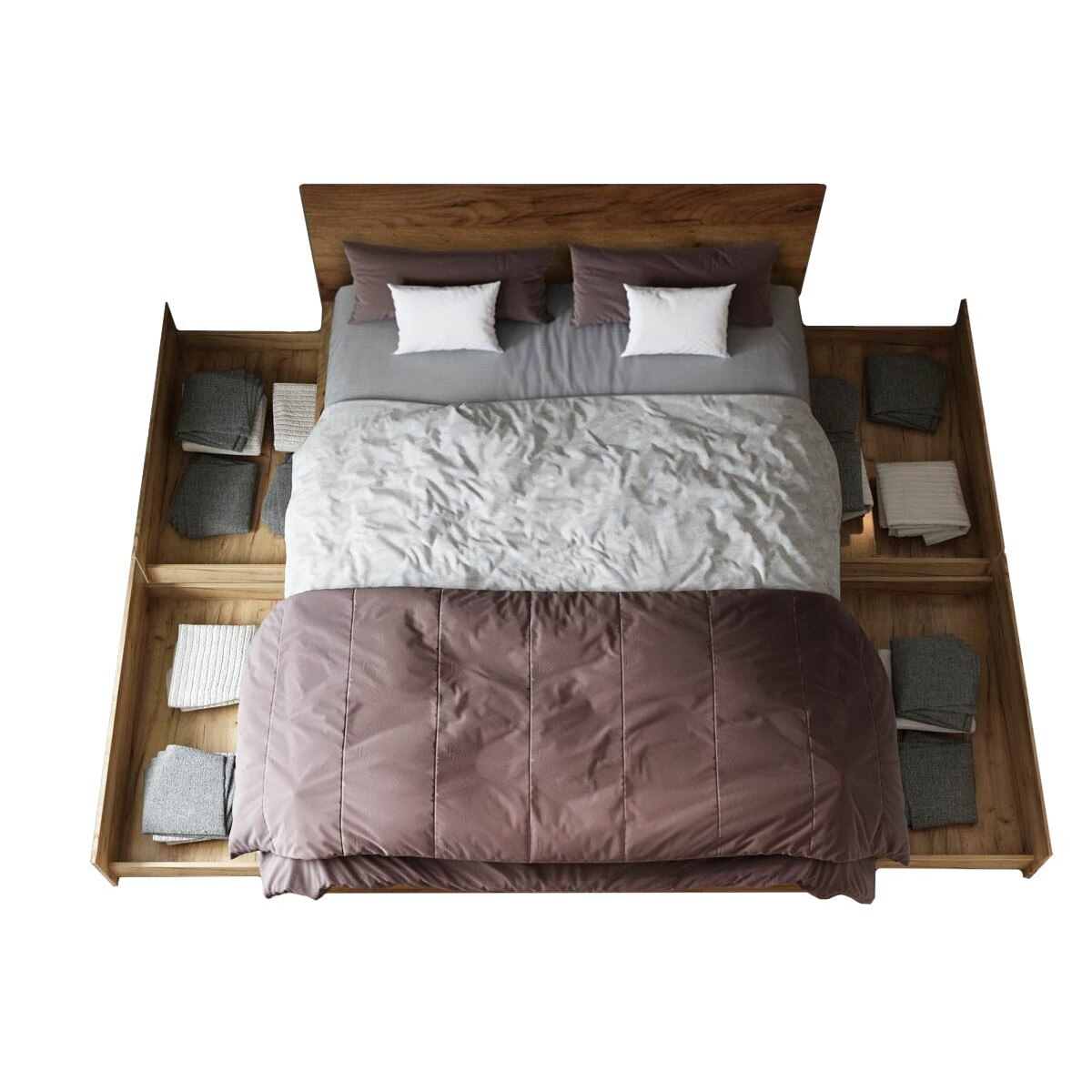 Pat Fox Netapitat + sertar x4, pal melaminat 16mm, stejar auriu, 171.4 x 211