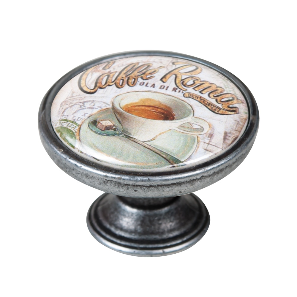 Buton pentru mobila, Cafe2 550PT62, finisaj argint invechit, D37 mm