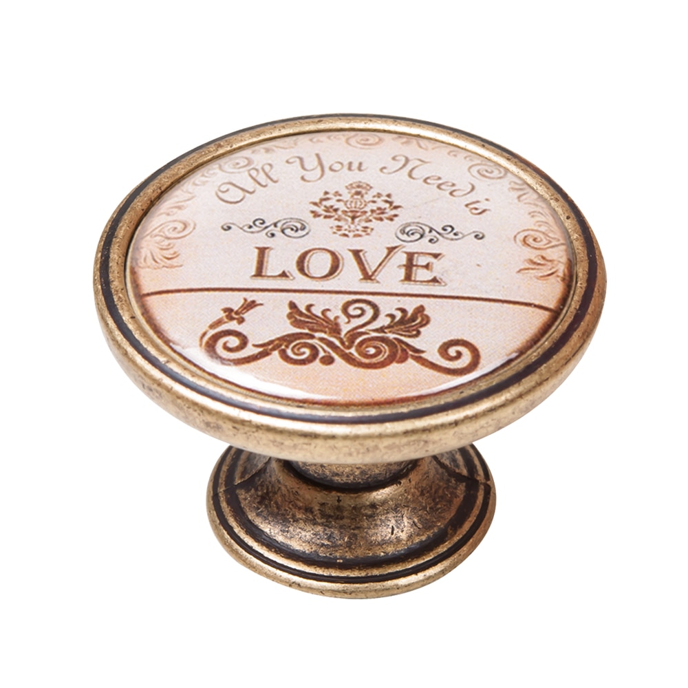 Buton pentru mobila, Love 550BR28, finisaj alama antichizata, D37 mm