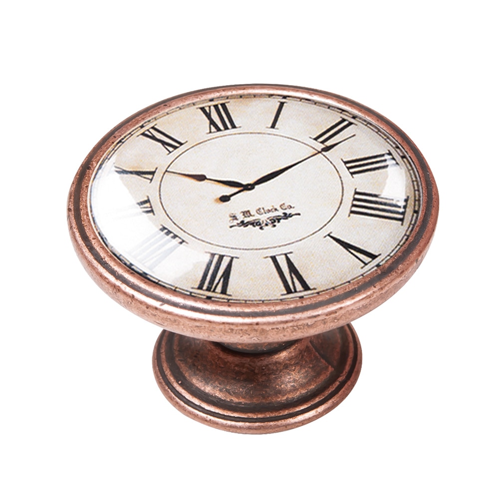 Buton pentru mobila, White Clock 550CB02, finisaj cupru antichizat, D37 mm