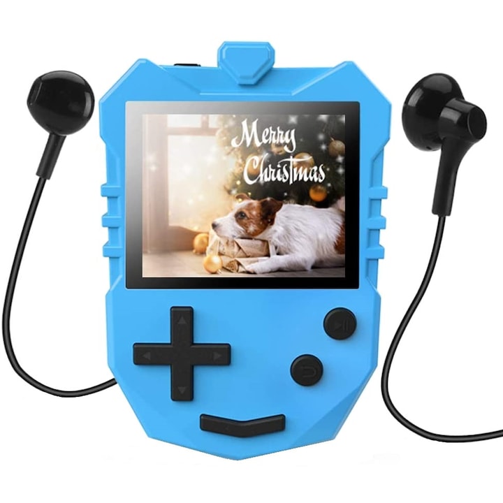 AGPTEK Gyermek MP3 lejátszó, 8 GB, 1.8 hüvelykes TFT LCD képernyő hangszóróval és fülhallgatóval, FM rádió, elalváskapcsoló, hangrögzítés és játékok, kék