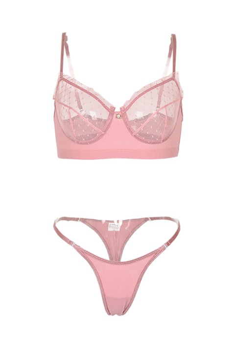 Set lenjerie sexy 2 piese cu dantela, sutien, EFAYN RO, Roz
