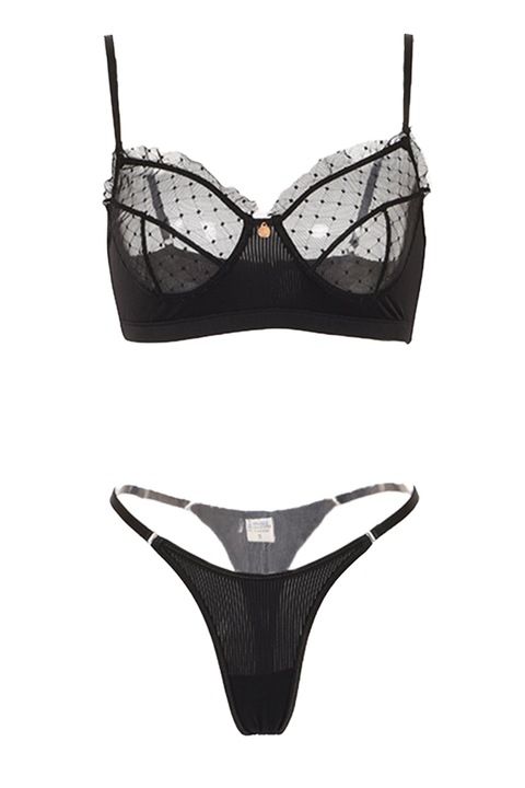 Set lenjerie sexy 2 piese cu dantela, sutien, EFAYN RO, Negru