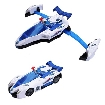 Jucarie masina politie, cu sunete si lumini, transformabila in avion, cadou copii, baieti si fete, model masina de teren, alb/albastru, +3 ani Jucarie masina politie, cu sunete si lumini, transformabila in avion, cadou copii, baieti si fete, model masina de teren, alb/albastru, +3 ani