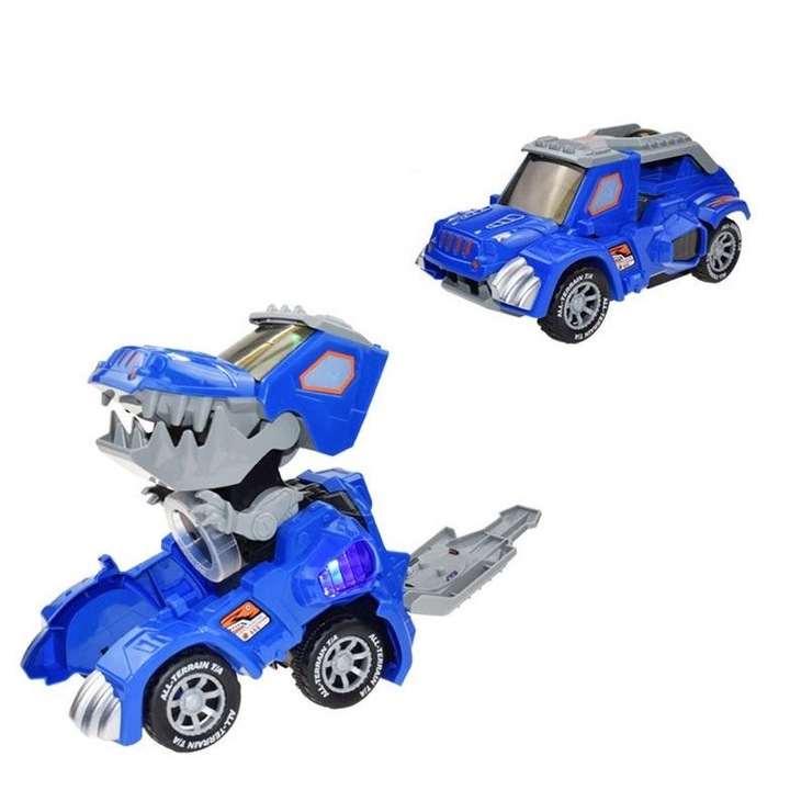 Играчка кола със звуци и светлини, трансформираща се в динозавър, подарък за деца, момчета и момичета, модел офроуд автомобил, син, +3 години