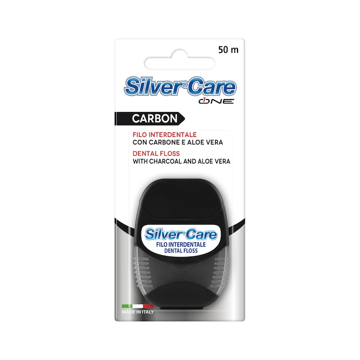 Черен конец за зъби Silver Care с активен въглен 50м