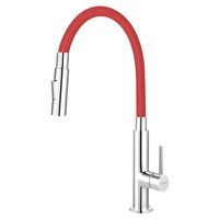 Baterie chiuveta Ferro BZA43R Zumba Slim 2L, monocomand cu gura flexibila, cap de dus cu 2 functii, insert ceramic, rosu