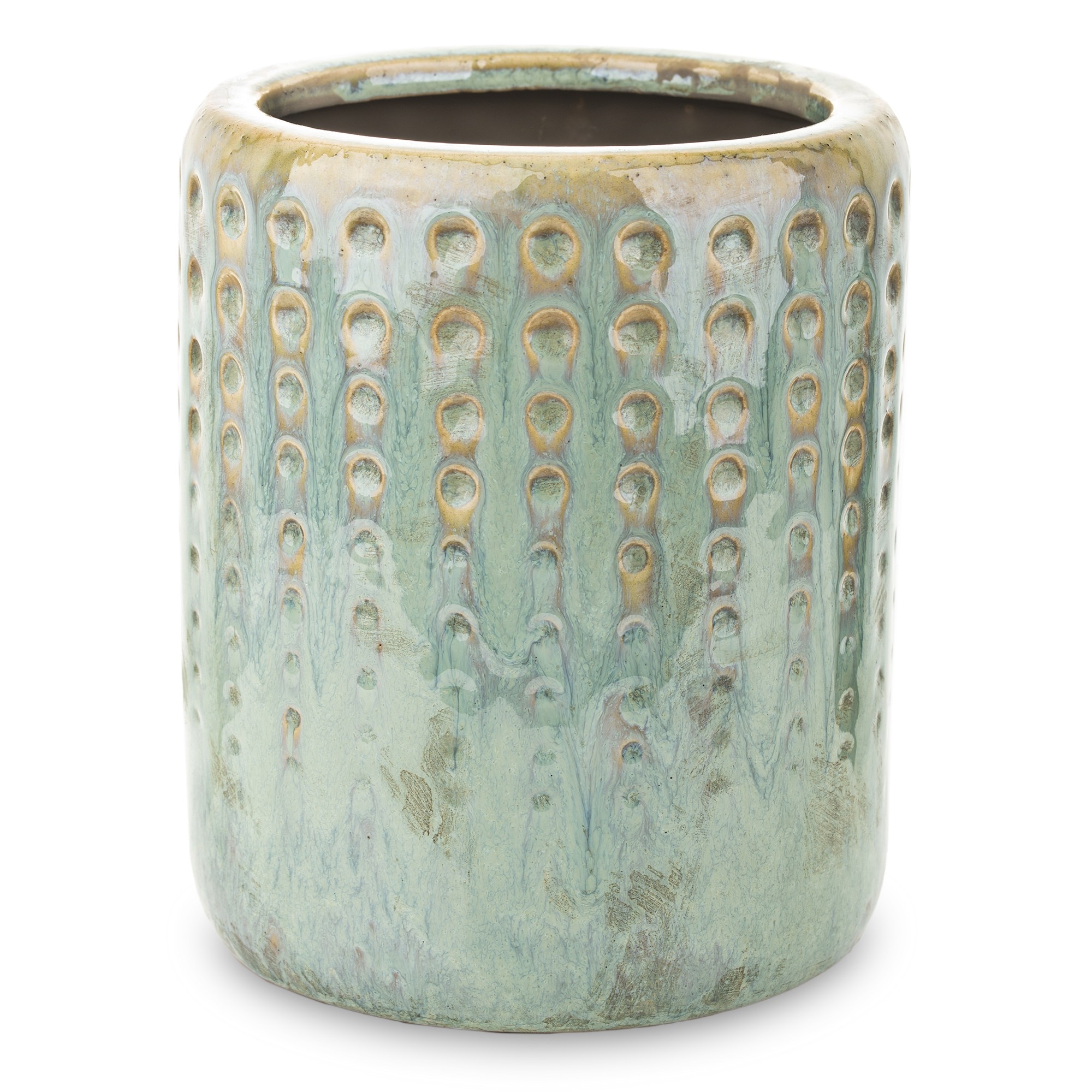 Ghiveci ceramic, verde antichizat, 13x15,5 cm