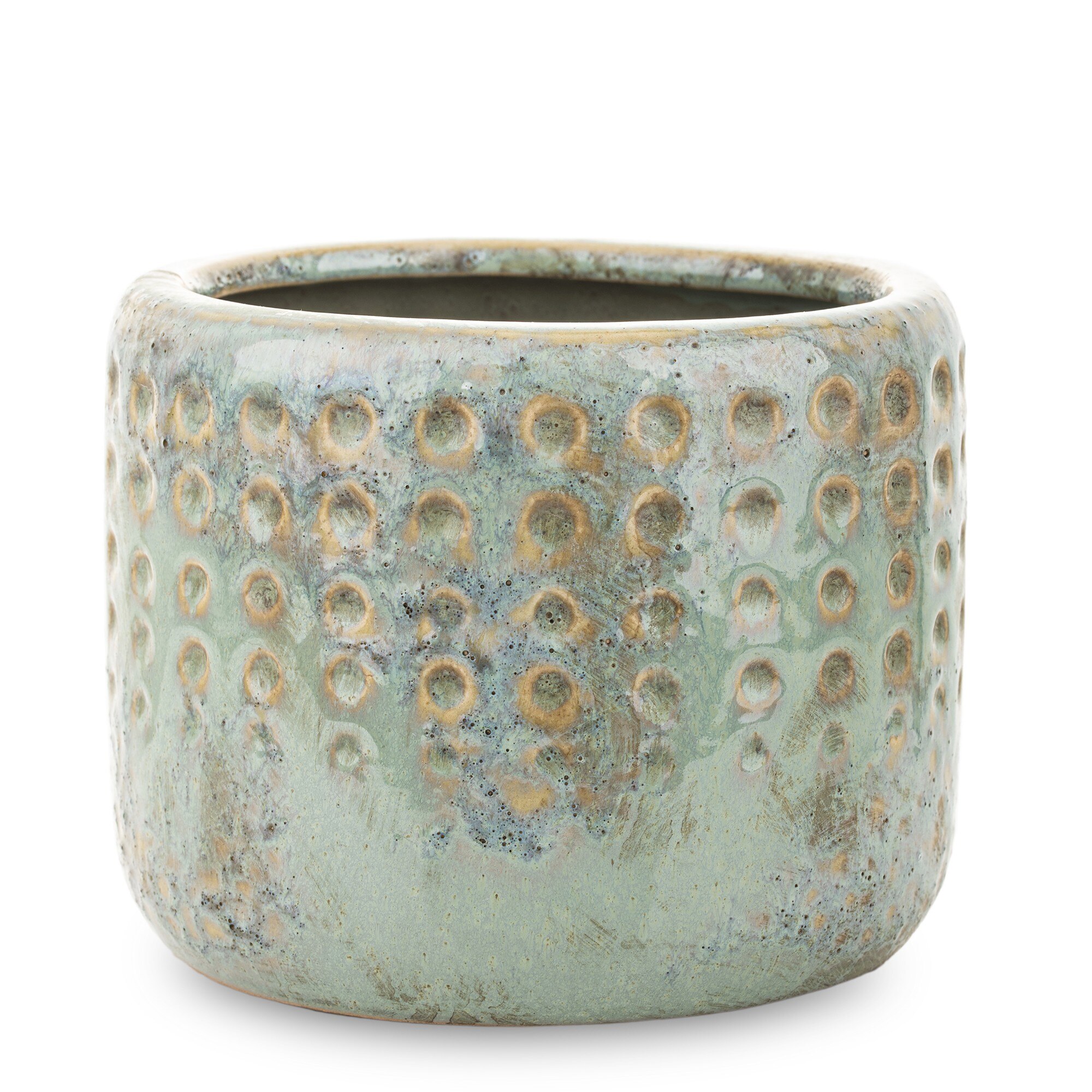 Ghiveci ceramic, verde antichizat, 12,5x15 cm