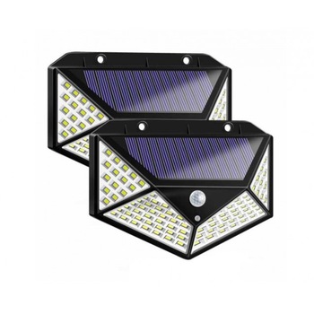 Set 2 lampi solare de perete cu 100 LED-uri si senzor de miscare, BK-100 Set 2 lampi solare de perete cu 100 LED-uri si senzor de miscare, BK-100