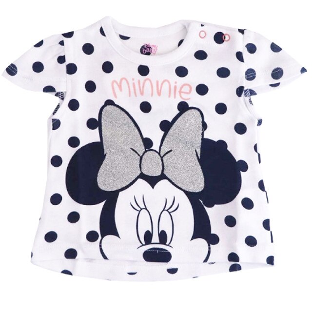 Tricou bebe, Minnie Mouse, alb cu buline bluemarin